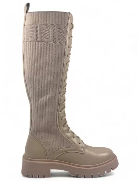 Bota alta militar tipo calcetin color beige - Timbos zapatos