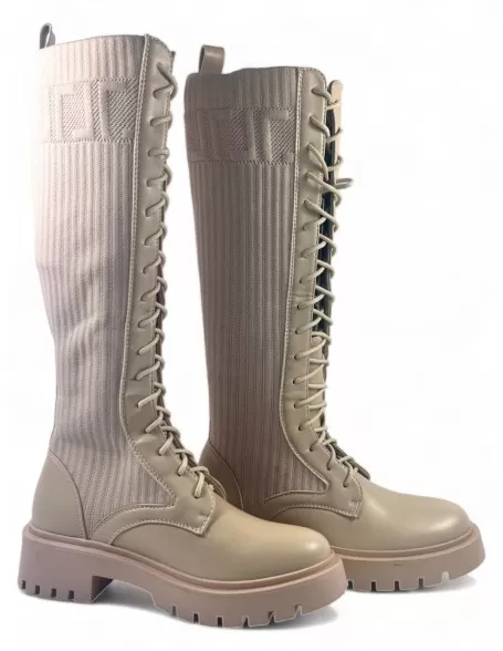 Bota alta militar tipo calcetin color beige - Timbos zapatos