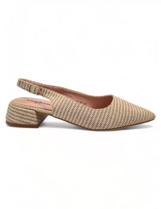 Sandalia de tacon destalonado, beige - Timbos Zapatos
