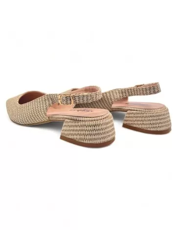Sandalia de tacon destalonado, beige - Timbos Zapatos