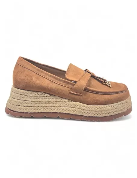 Mocasín cuña esparto vestir de mujer color camel - Timbos Zapatos