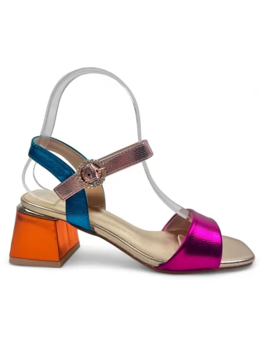 Sandalia de fiesta con tacón ancho, multicolor - Timbos Zapatos