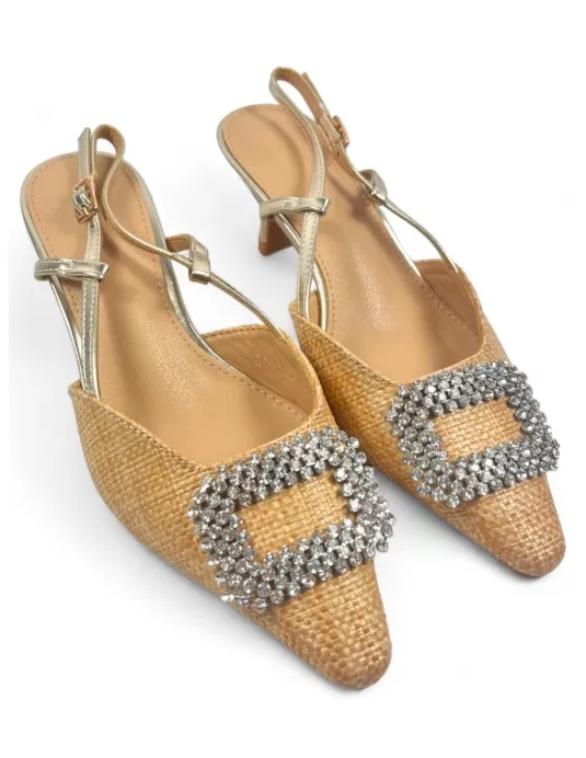 Sandalia de tacon para fiesta en color oro - Timbos Zapatos