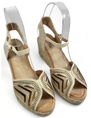 Sandalia cuña de esparto color bronce - Timbos Zapatos