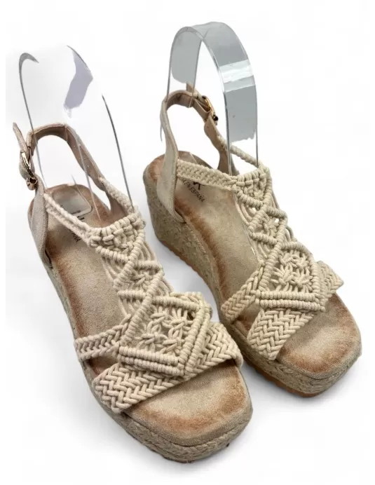 Sandalia cuña de esparto color beige - Timbos Zapatos