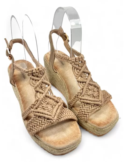 Sandalia cuña de esparto color taupe - Timbos Zapatos