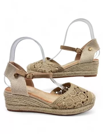 Sandalia cuña de esparto color beige - Timbos Zapatos