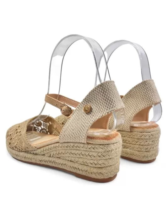 Sandalia cuña de esparto color beige - Timbos Zapatos