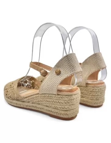 Sandalia cuña de esparto color beige - Timbos Zapatos