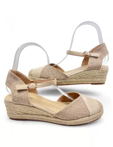 Sandalia cuña de esparto color beige - Timbos Zapatos