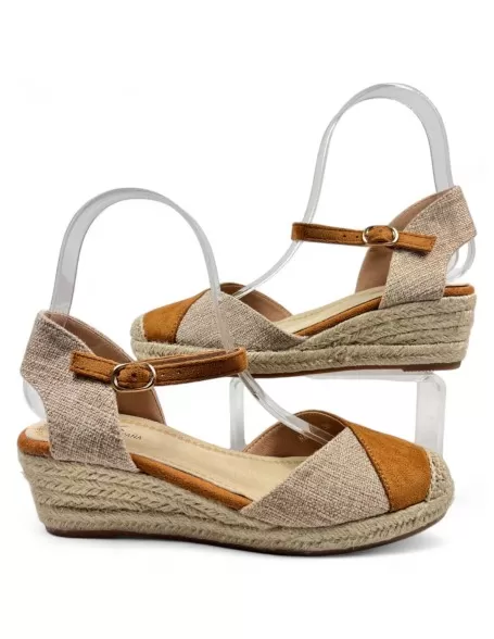 Sandalia cuña de esparto color camel - Timbos Zapatos