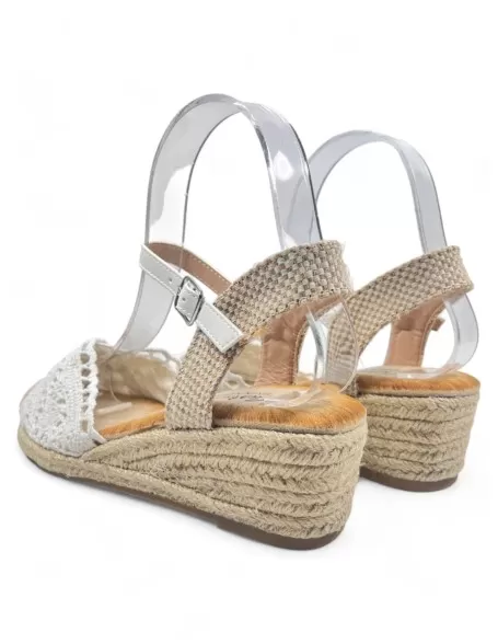 Sandalia cuña de esparto color blanco - Timbos Zapatos