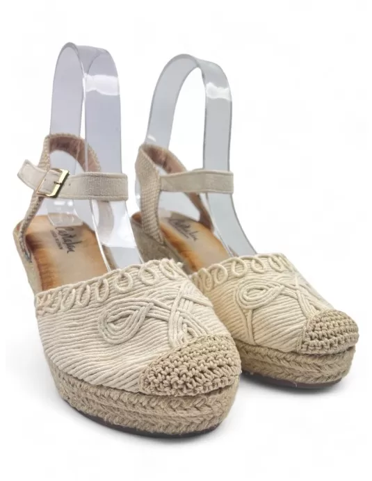Sandalia cuña de esparto color beige - Timbos Zapatos