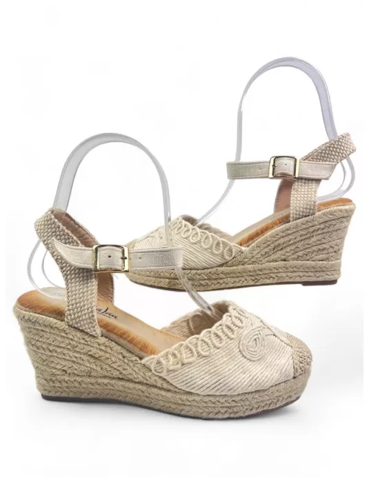 Sandalia cuña de esparto color beige - Timbos Zapatos