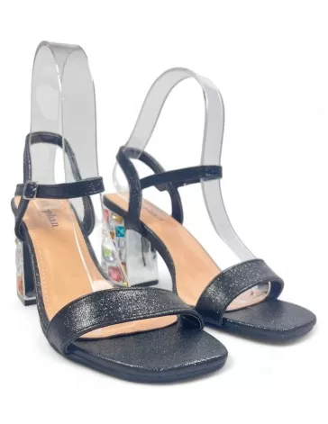 Sandalia de fiesta con tacón ancho en color negro - Timbos Zapatos
