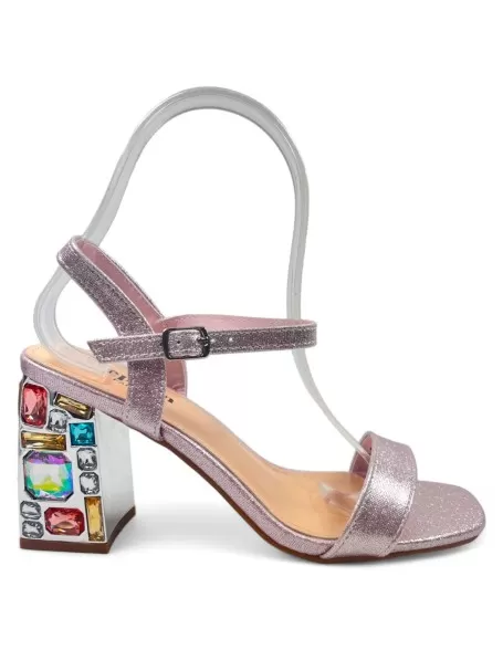 Sandalia de fiesta con tacón ancho en color rosa - Timbos Zapatos