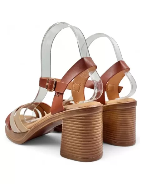 Sandalia de tacón de madera en color camel- Timbos Zapatos