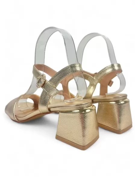 Sandalia de fiesta con tacón ancho, Oro - Timbos Zapatos