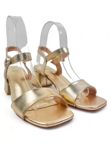Sandalia de fiesta con tacón ancho, Oro - Timbos Zapatos