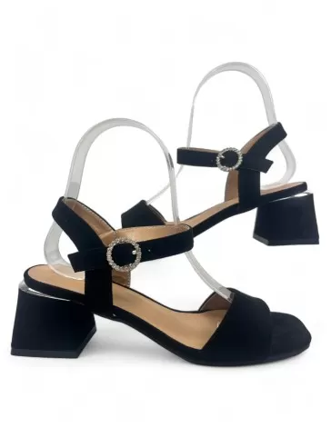 Sandalia de vestir color negro, tacón bajo - Timbos Zapatos