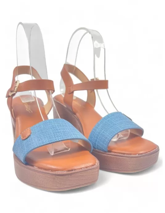 Sandalia de tacón de madera en color azul - Timbos Zapatos