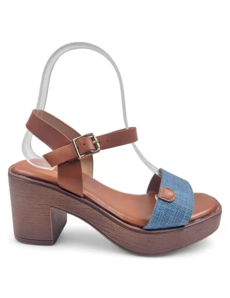 Sandalia de tacón de madera en color azul - Timbos Zapatos