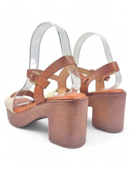 Sandalia de tacón de madera en color beige - Timbos Zapatos