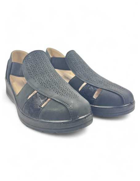 Mocasín cómodo de mujer con cuña interior, negro - Timbos Zapatos