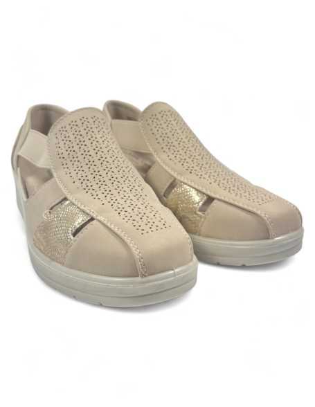 Mocasín cómodo de mujer con cuña interior, beige - Timbos Zapatos