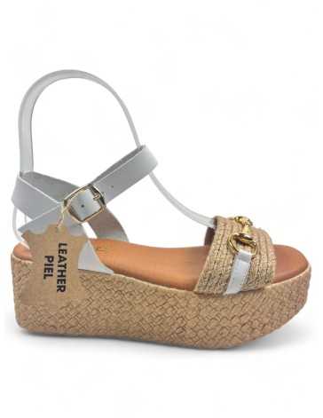 Sandalia de cuña de piel, color blanco - Timbos Zapatos