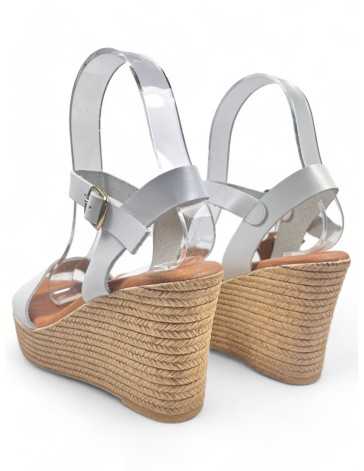 Sandalia de cuña de piel, color blanco - Timbos Zapatos