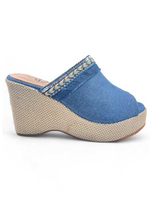 Zuecos con cuña y plataforma, azules - Timbos Zapatos