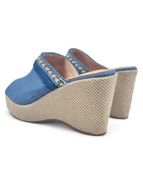 Zuecos con cuña y plataforma, azules - Timbos Zapatos