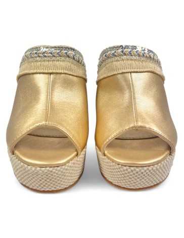Zuecos con cuña y plataforma, oro - Timbos Zapatos