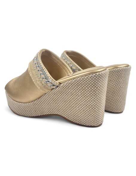 Zuecos con cuña y plataforma, oro - Timbos Zapatos