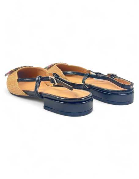 Sandalia de tacón destalonado color negro - Timbos Zapatos
