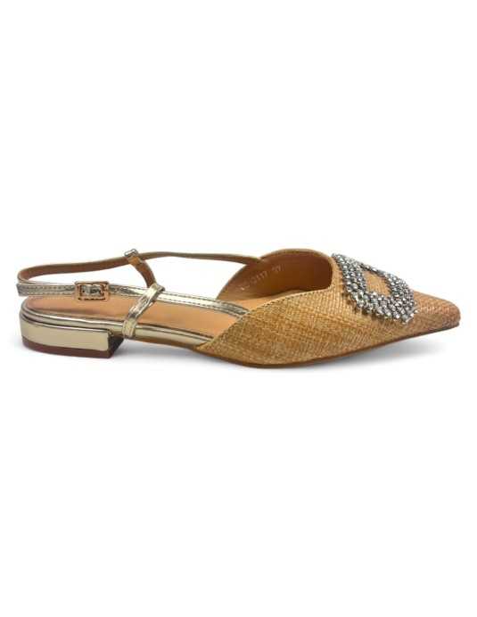 Sandalia de tacón destalonado color oro - Timbos Zapatos