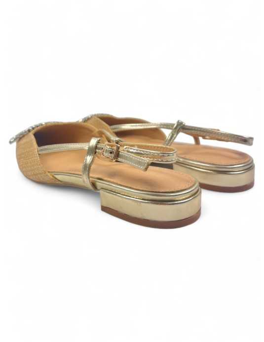 Sandalia de tacón destalonado color oro - Timbos Zapatos