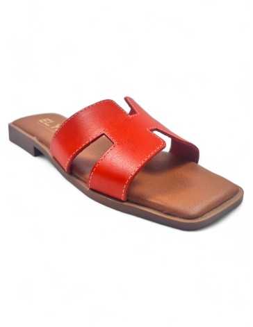 Sandalia plana de piel para mujer, color naranja - Timbos Zapatos
