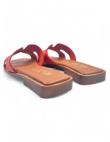 Sandalia plana de piel para mujer, color naranja - Timbos Zapatos