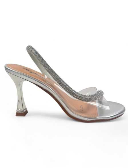Sandalia de fiesta transparente en color plata - Timbos Zapatos
