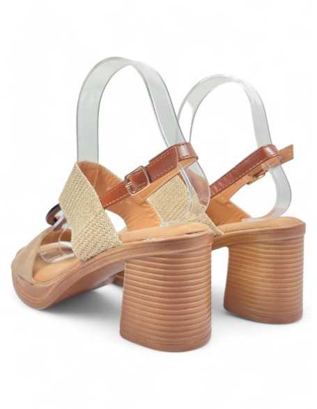Sandalia de tacón de madera en color kaki- Timbos Zapatos