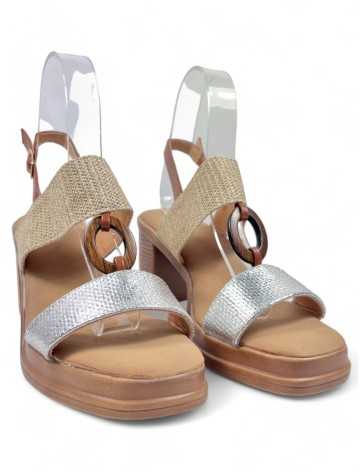 Sandalia de tacón de madera en color plata - Timbos Zapatos