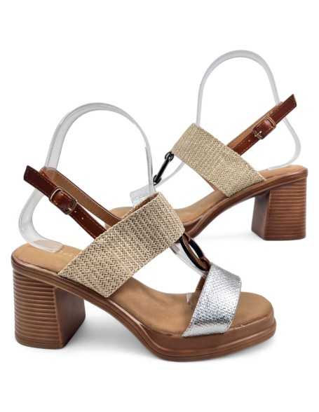 Sandalia de tacón de madera en color plata - Timbos Zapatos