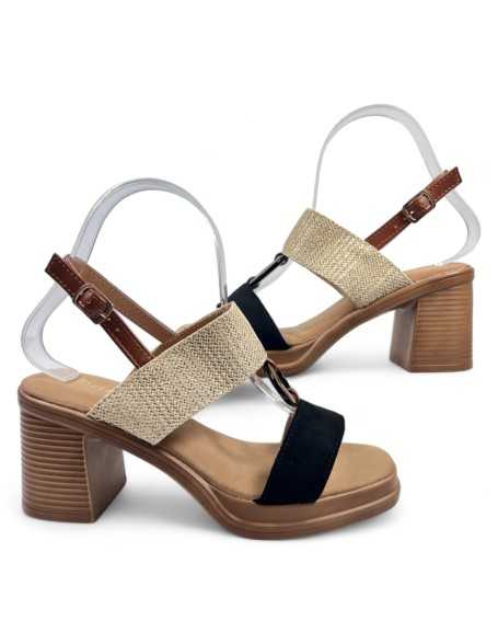 Sandalia de tacón de madera en color negro - Timbos Zapatos