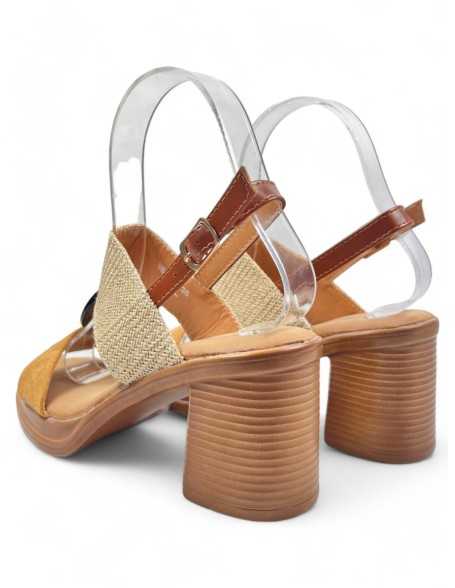 Sandalia de tacón de madera en color camel - Timbos Zapatos