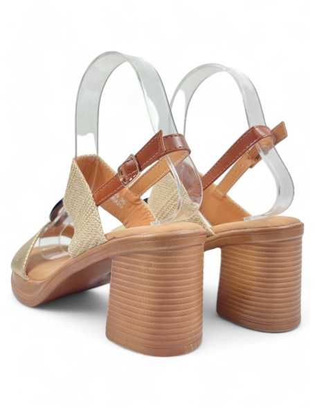 Sandalia de tacón de madera en color oro - Timbos Zapatos