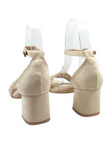 Sandalia de vestir color beige, tacón bajo - Timbos Zapatos