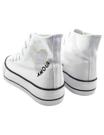 Deportiva botin de lona blanca para mujer - Timbos Zapatos