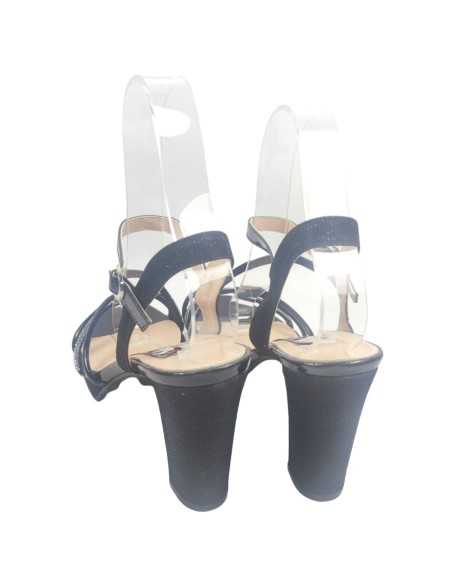 Sandalia de fiesta negra con tacón ancho y plataforma - Timbos Zapatos